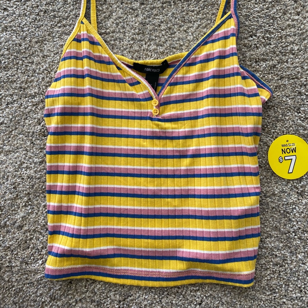 Yellow Striped Crop Tank